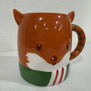Holiday Fox Coffee Mug with Scarf Striped Handle Ceramic Animal Christmas Cup